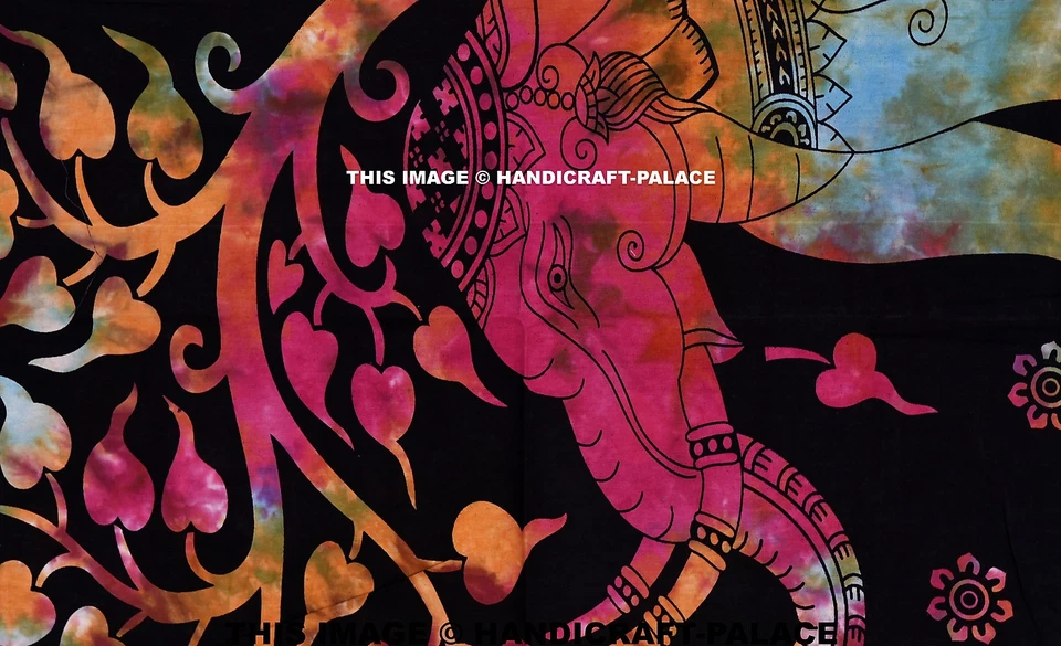 Elephant Tree of Life Mandala Queen Size Bed Sheet Indian Bedding Tapestry Throw - Image 2 of 3