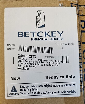 BETCKEY 3x3 Inch Square Labels – 2 Rolls, 1000 Labels, Compatible With Zebra & Rollo Printers, Thermal, Perforated