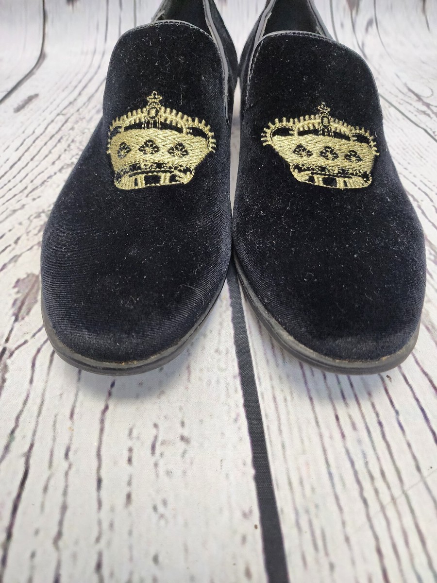 ASOS Design Black Loafers Velvet With Crown Embroidery Size  display picture 1