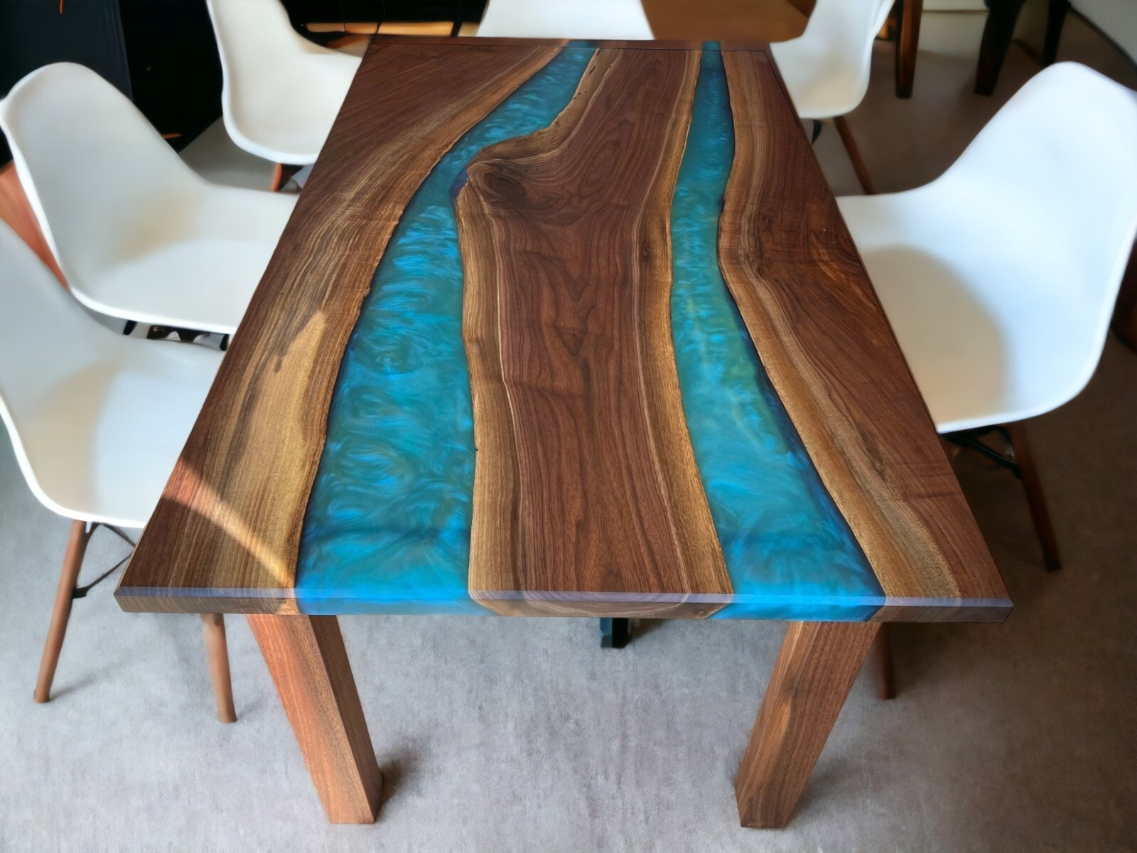 Epoxy dining table, blue epoxy table, river Table, 72