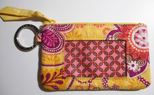 VERA BRADLEY Compact Cotton Bali Gold Coin & ID Purse & Key Ring - Yellow Floral