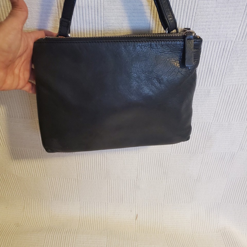 Margot Crossbody Purse Double Zipper Black Soft Leather Handbag eBay
