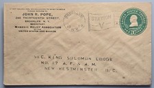 1907 Brooklyn NY Cover Masonic Relief Association New Westminster BC Station V M