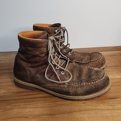 Timberland Redwood Falls Boots Mens 12 Brown Leather Waterproof Moc Toe A2EDR