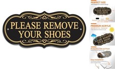 Please Remove Your Shoes Sign   8x3.5 Inch Elegant Acrylic Door Black gold