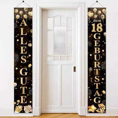 Deko 18 Geburtstag Banner Schwarz Gold - 2 Stück Alles Gute zum 18 Geburtstag Tü