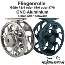 Fliegenrolle #3/4, #5/6, #7/8 Silber|Schwarz 06N, Fly Reel Aluminium CNC gefräst