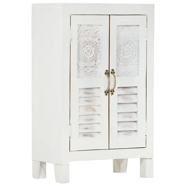 Sideboard Kommode Anrichte Weiß Massivholz Akazie 55X30X90 Cm-image
