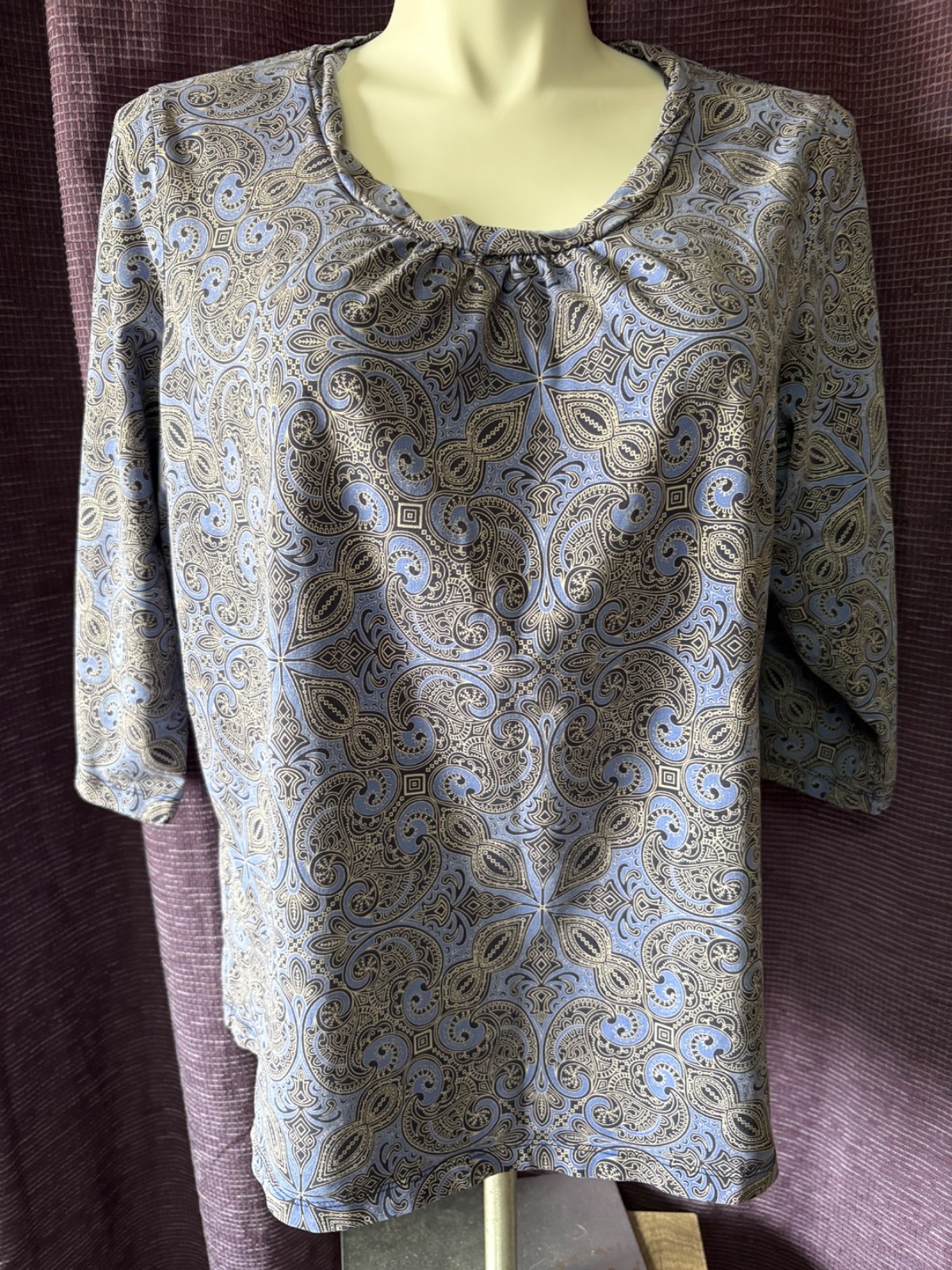 Croft & Barrow Top 2X Womens Shirt Blouse Geometric Periwinkle Casual