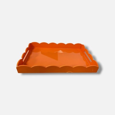 Addison Ross Orange Large Lacquer Scalloped Ottoman Tray 26 in. x 17 in.