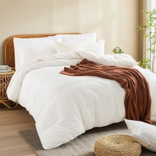 100 Washed Cotton Duvet Cover Twin Size, Linen Like Pleated White Duvet Cove...
