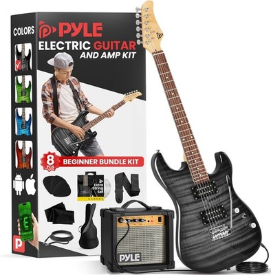 Pyle Electric Guitar Kit with Amp, Full Size, 39'' Black