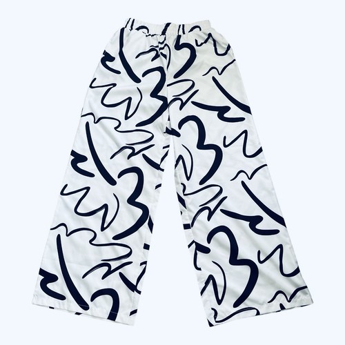 Emery Rose wide-leg pull-on Pants L white black geometric print elastic waist