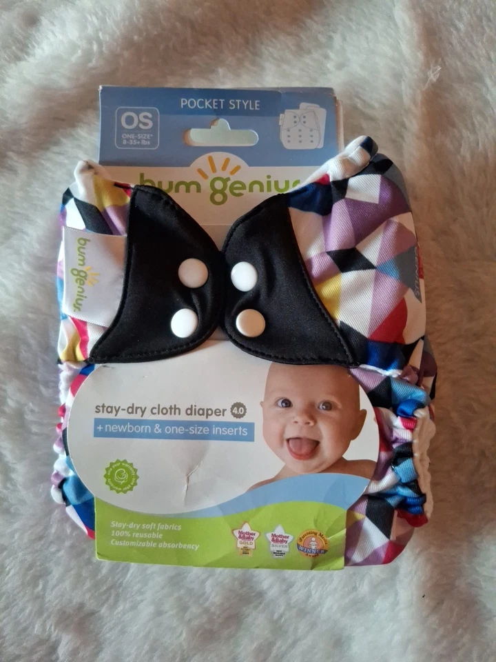 Bum Genius Baby All in One Snap Stay Dry Cloth Diaper OS 8-35+lbs Pocket Style - Image 2 of 4