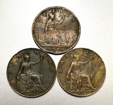 UK Great Britain Lot Of 3 Old Farthings 1886-1919-1922