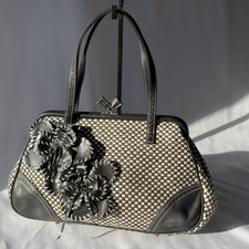 Vintage Isabella Fiore Audra Checkerboard Satchel Leather Flower Appliqué Y2K