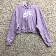 Nike Hoodie Small Adult Purple Boxy Cropped Swoosh Pullover Sweatshirt Womens S