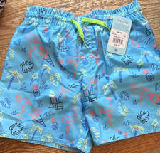 Laguna Swim Boys Tropical Floral Swim Shorts Blue Drawstring Elastic M 10/12