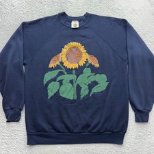 Vintage PM Enterprises Sunflower Sweatshirt XL Navy Blue Made in USA Tultex 90s