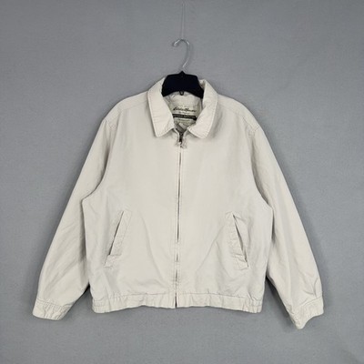 Vintage Eddie Bauer Jacket Mens Medium Beige Full Zip Cotton 90s Classic Grandpa