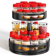 Lazy Susan Organizer Spice Rack - 2 Tier Height Adjustable Spice Organization...