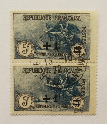 France - 1922 Orphelins 5f + 1f pair, Marseille Yokohama Paquebot