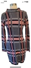 Venus Womens Thick Sweater Dress Blue Red White Plaid Long Sleeve Size SMALL
