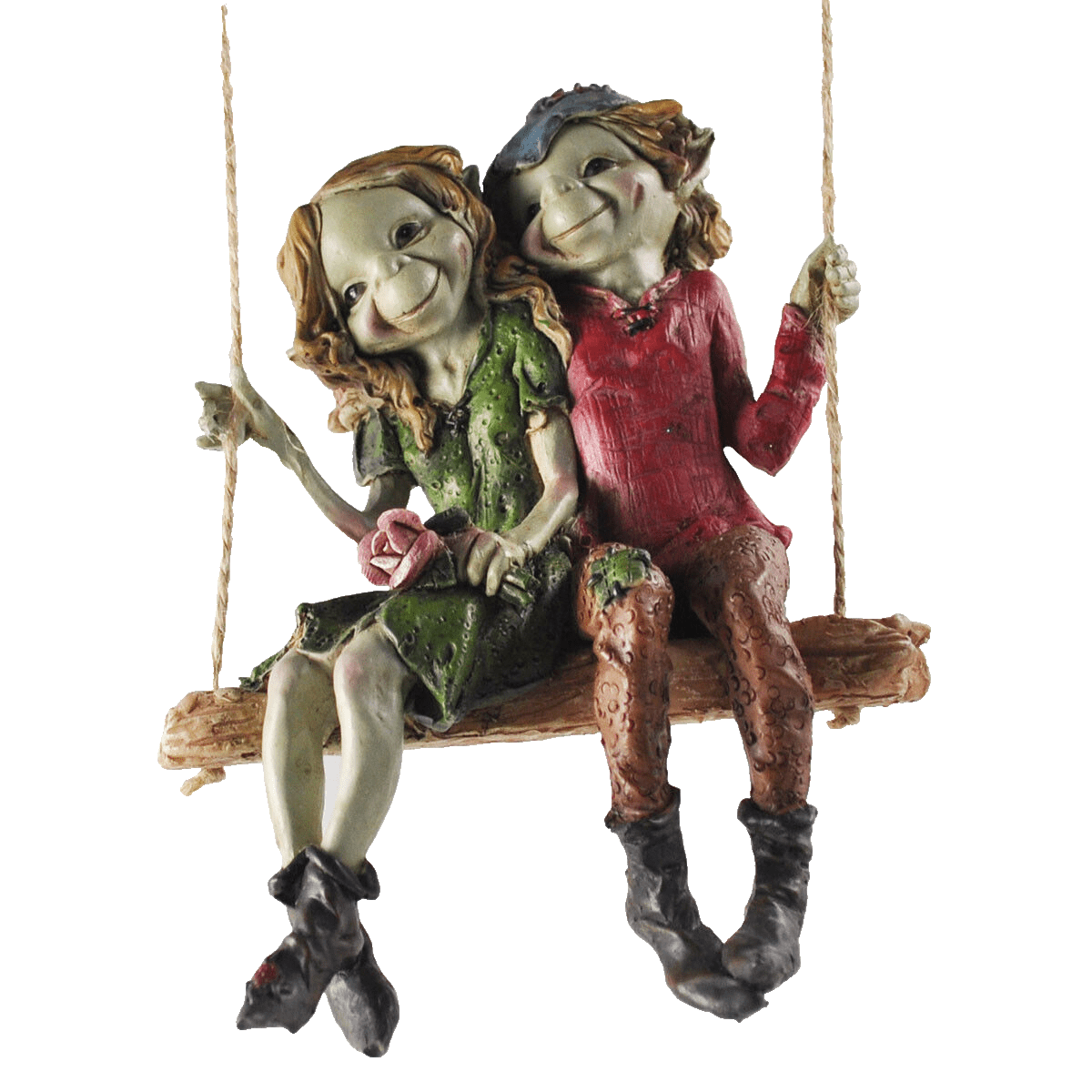 Pixie Couple Hanging Swing, Sculpture Elf Garden Decor Hanging Figurine