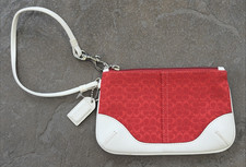 Vintage Coach Wristlet With Strap Red Signature C Canvas Leather Trim