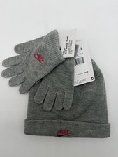 NEW 2 PIECE NIKE FUTURA BEANIE GLOVES KIDS / GIRLS SIZE AGE 7/16 GREY