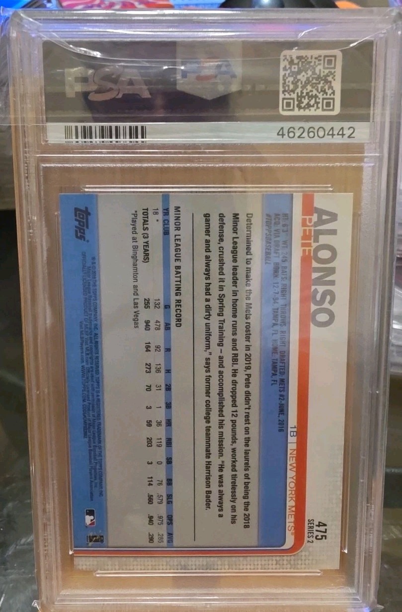2019 Topps Pete Alonso #475 Rookie Card PSA 10 GEM MINT view 2