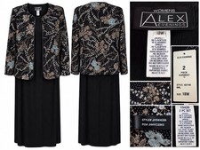 Alex Evenings 2 Pc Formal Dress Jacket Set 18W NWT Black Floral