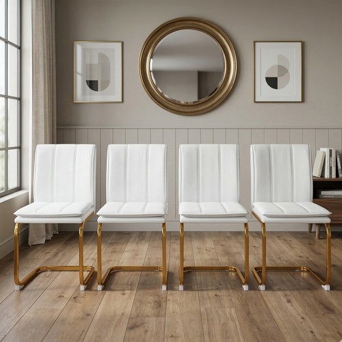 Set of 4 Modern PU Leather Dining Chairs w/ Gold Bow Metal Legs for Dining Room - Picture 4 of 46