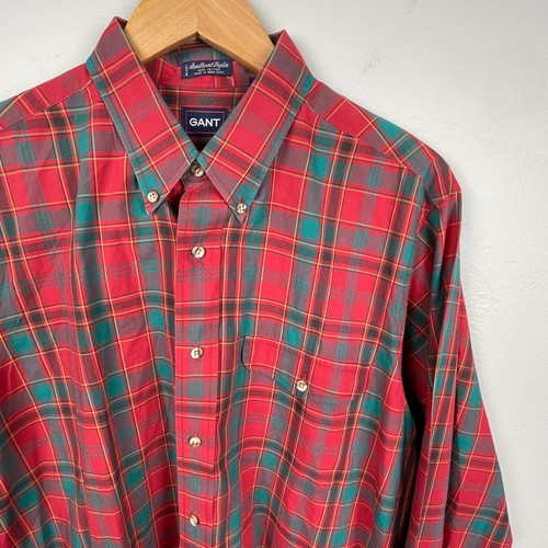 Gant, Vintage Gant Button Down Shirt Men L Southport Poplin Plaid Check Long Sleeve