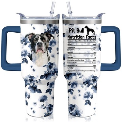 40oz Pitbull Dog Tumbler with Handle and Straw, Funny Stainless Steel Insulat...