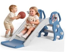 Toddler Slide, 4 in 1 Kids Slide for Indoor Outdoor Playground  Baby Blue Gray