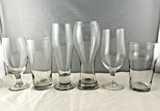 Set of 6 Assorted Clear Glass Beer Glasses - Pilsner Pint Tulip Weizen Etc.