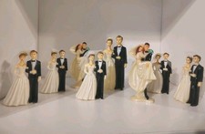 9 Vtg Plastic Brunette  Wedding Cake Topper W Veil Toppers  bride groom Vintage 