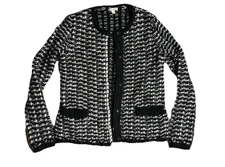 Gap Wool Blend Cardigan Sz Small Black White Chunky Knit Sweater Print Jumper