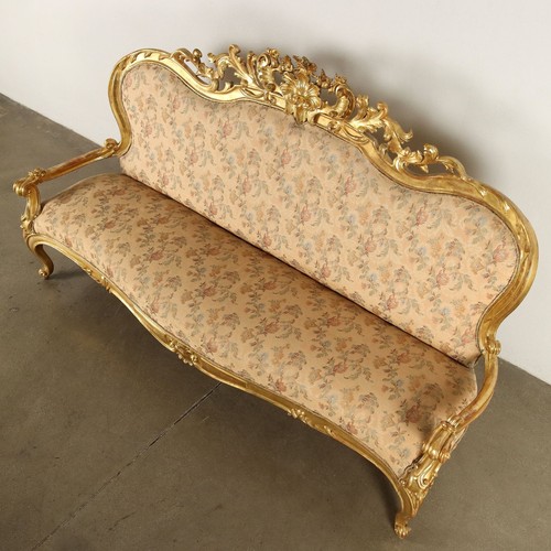 Canapé Ancien Néo-Baroque Bois Tissu Italie XIXe Siècle - Photo 10/13