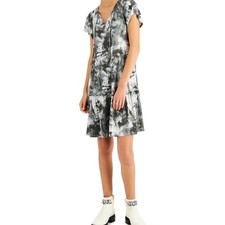 Style & Co Womens Flip Flop Dress Grey Tie Dye Tiered Mini Dress L 100129438MS