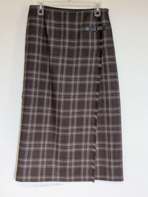 Vintage Rafaella Petites Brown Plaid Skirt Size 10P Wool Midi Acedemia Heritage