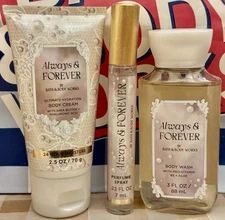 3 X New Bath & Body Works  ALWAYS & FOREVER  Cream Wash Perfume TRAVEL SET