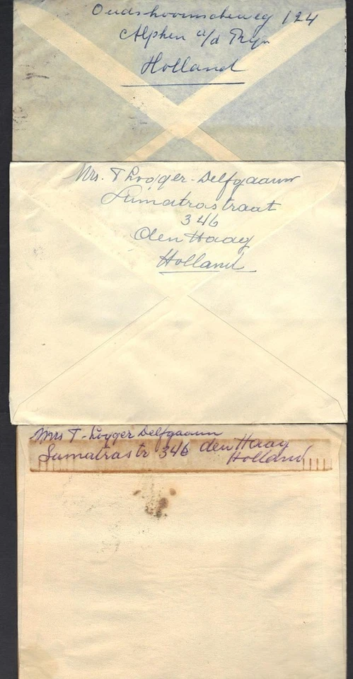 PAÍSES BAJOS AÑOS 50 TRES CUBIERTAS DE CORREO AÉREO PARA NOSOTROS FRANQUEOS ORDENADOS EN BLOQUES DE 4 Foto 2 de 2