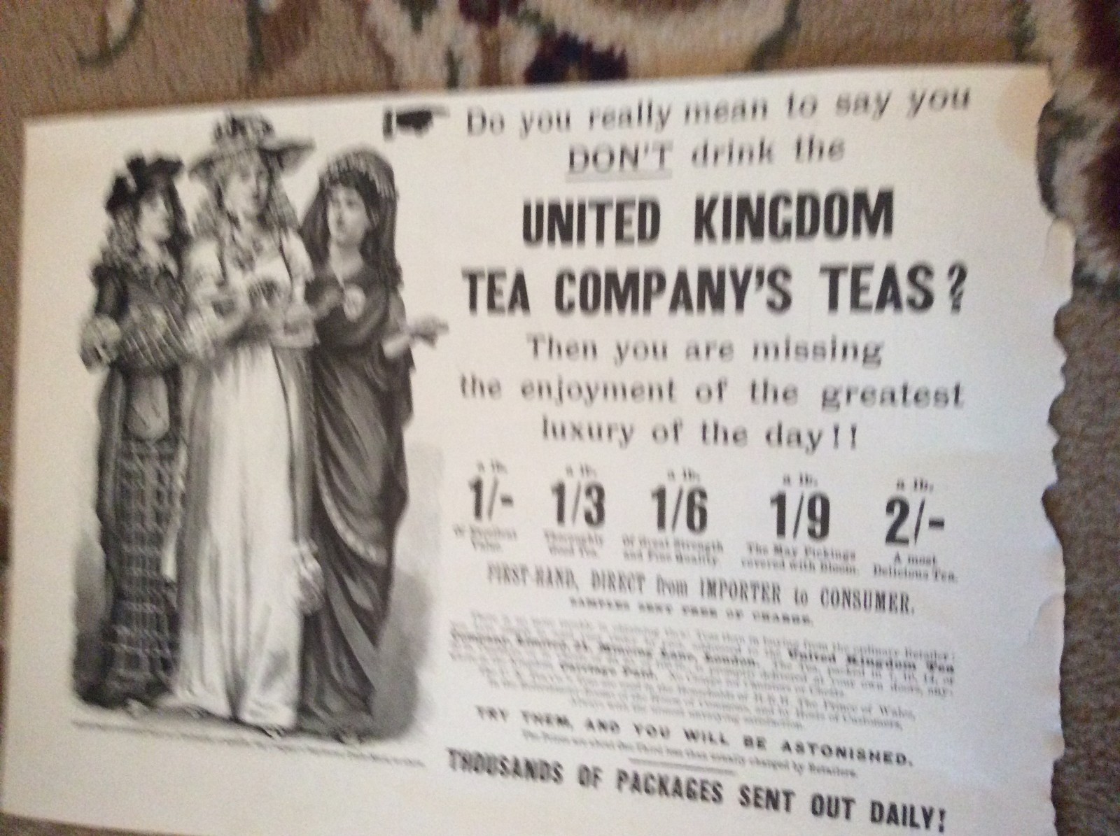 m62 ephemera 1893 victorian picture folded uk tea company mincing lane