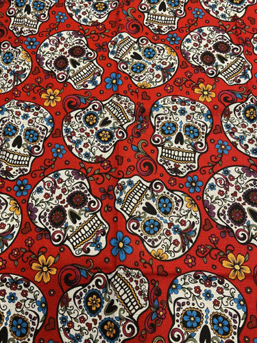 Sugar Skulls Day of the Dead 100% Cotton RED 1/4 YARD Fat Quarter 18" x 21"