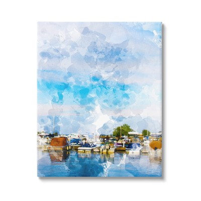 Summer Boats Docked Port Harbor Cloudy Blue Sky, Design by Chamira Young