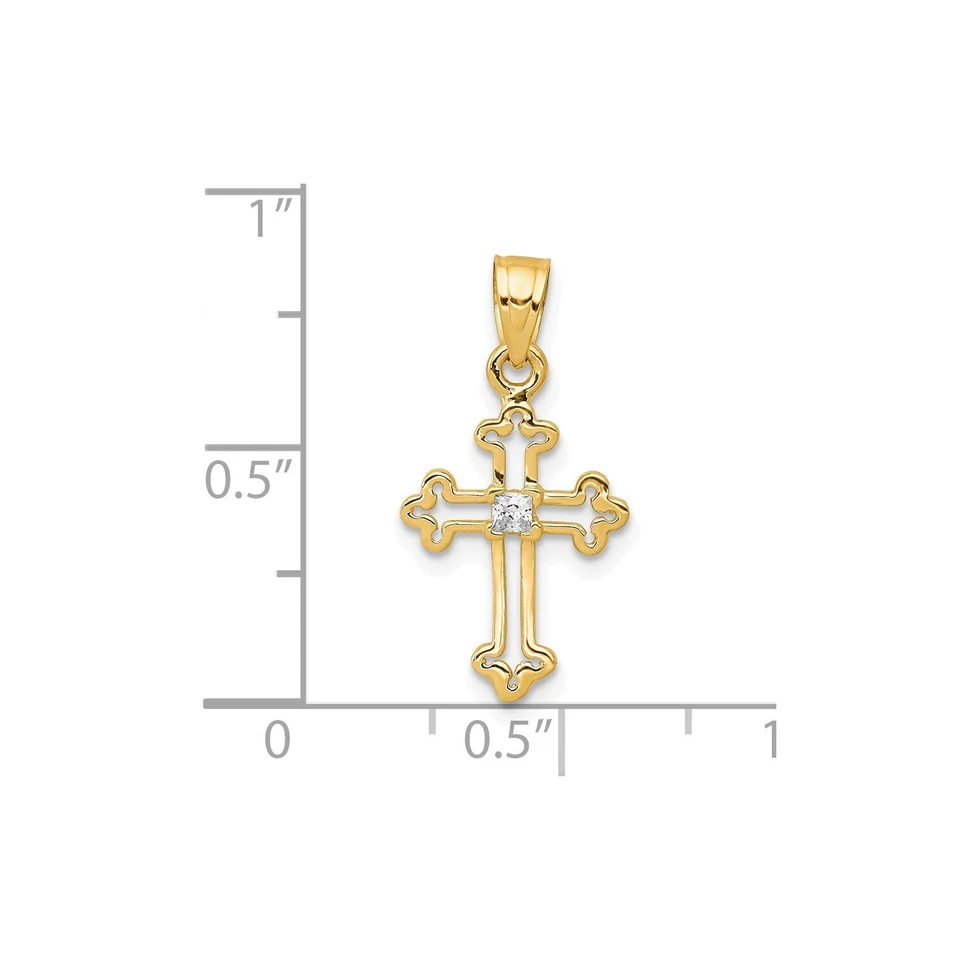 10k or Jaune Zircon Cubique Petit Coupe Out Orthodoxe Pendentif Croix - Photo 3/4