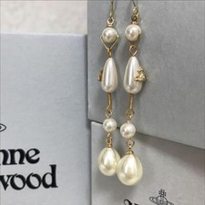 Vivienne Westwood Earrings Pierce Long Pearl Gold IN BOX