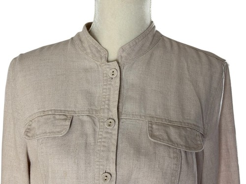 Charter Club Luxury 100% Linen Jacket Women's Size Large Beige Military Shacket - Picture 2 of 13